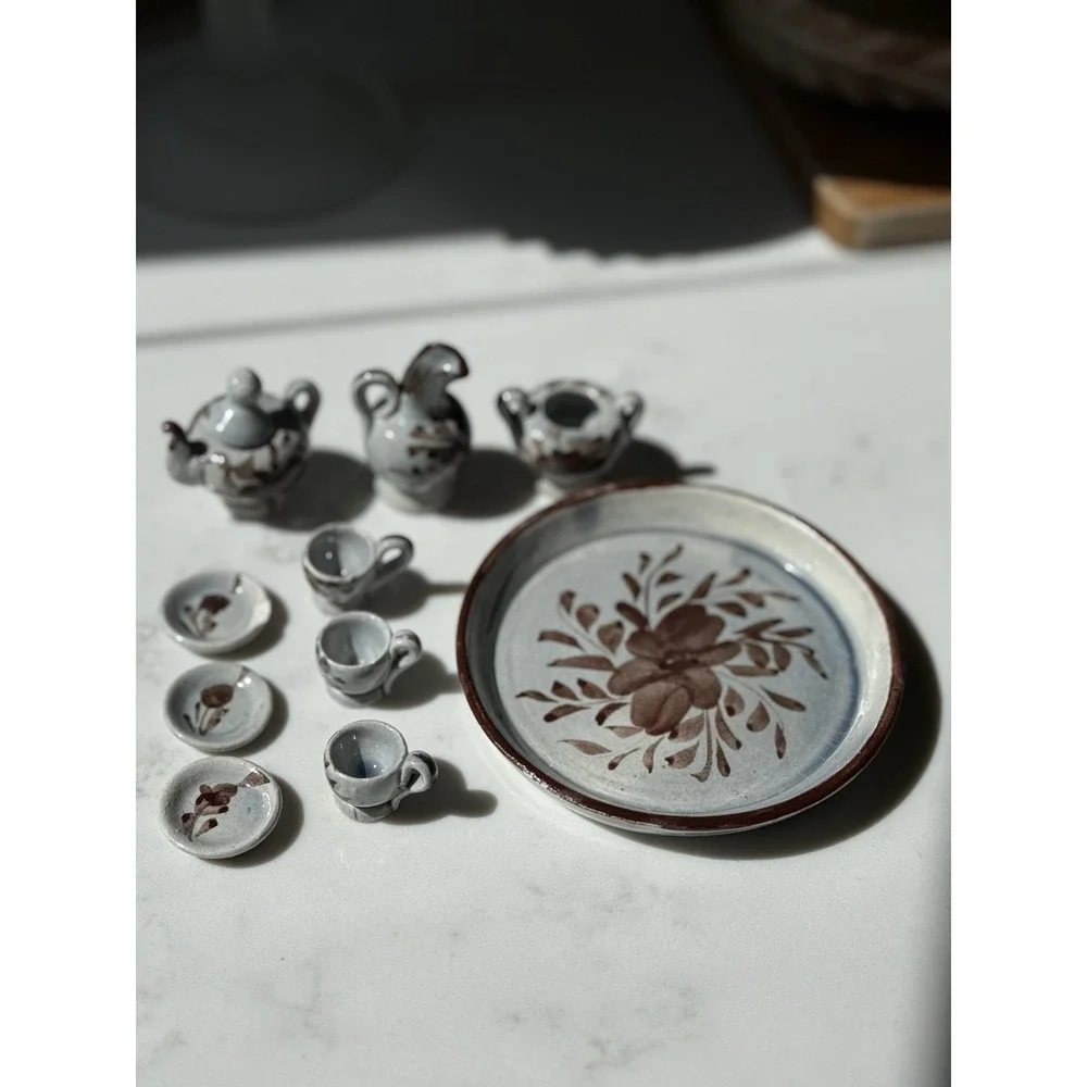 Vintage Pottery Miniature Tea Set Handpainted